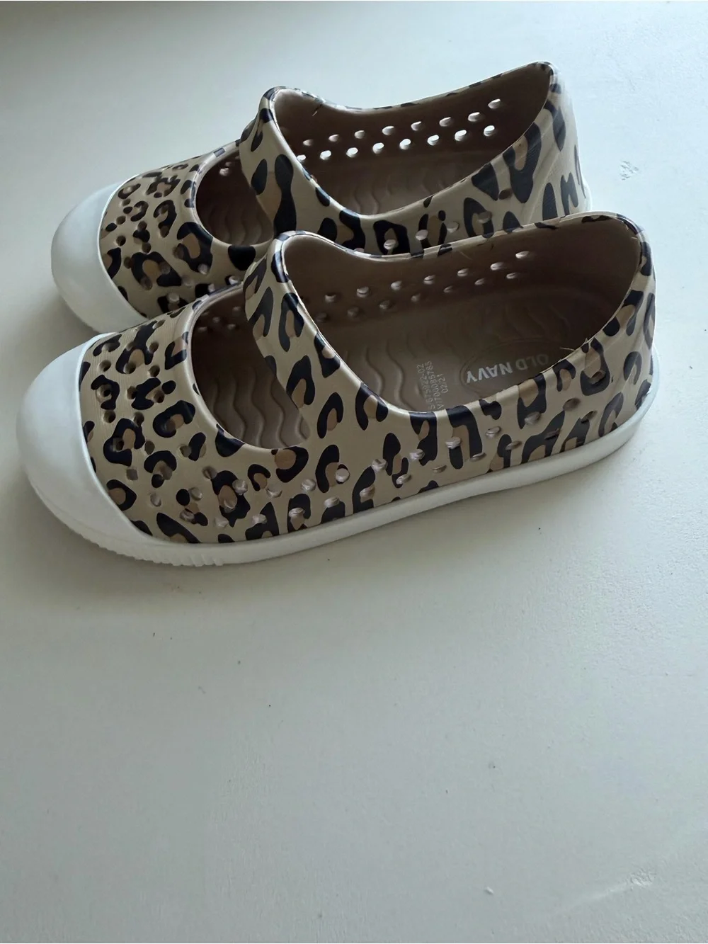 Old Navy Leopard Print Mary Jane Slip-Ons - Beige, Black, White
